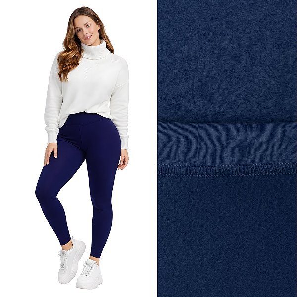 Calça Legging Peluciada Suplex Flanelado Azul Marinho