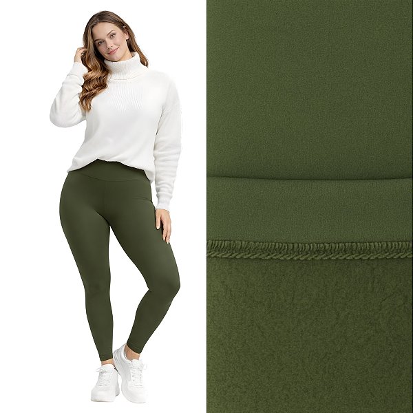 Calça Legging Peluciada Suplex Flanelado Verde Musgo