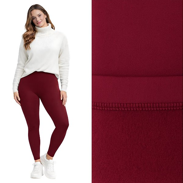 Calça Legging Peluciada Suplex Flanelado Bordô
