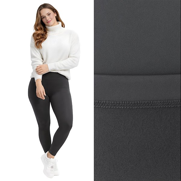 Calça Legging Peluciada Suplex Flanelado Cinza Chumbo