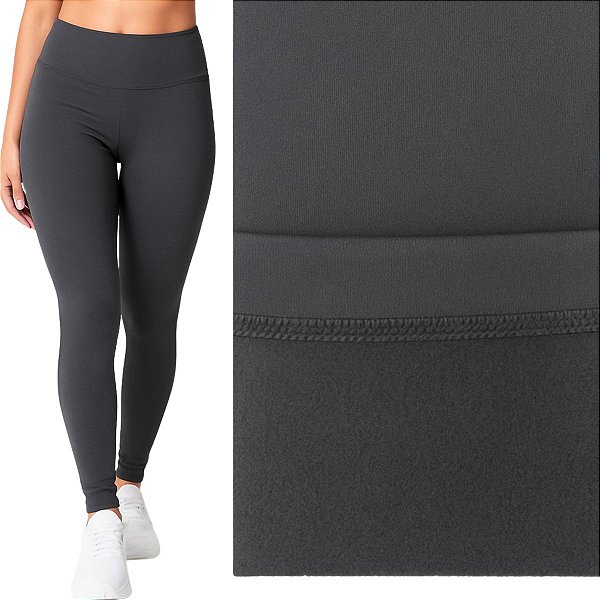 Calça Legging Peluciada Suplex Flanelado Cinza Chumbo
