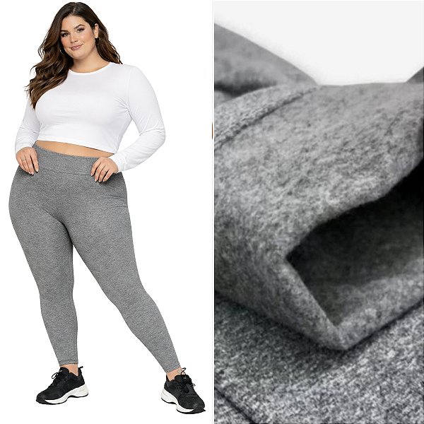 Calça Legging Peluciada Térmica Plus Size Suplex Flanelado Cinza Mescla