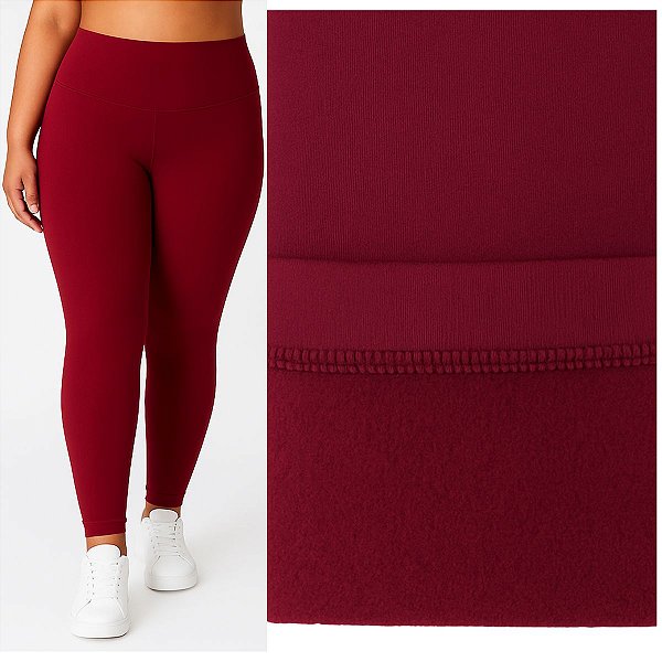 Calça Legging Peluciada Térmica Plus Size Suplex Flanelado Bordô