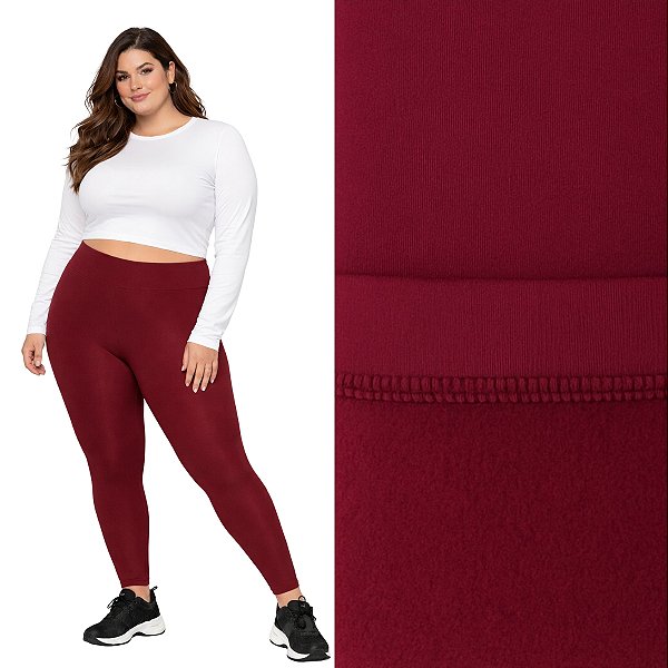 Calça Legging Peluciada Térmica Plus Size Suplex Flanelado Bordô