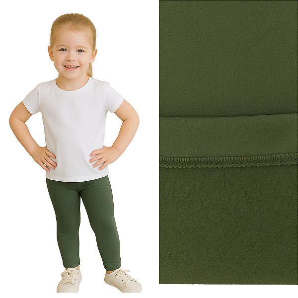 Calça legging Infantil Flanelada suplex Peluciado Verde Musgo
