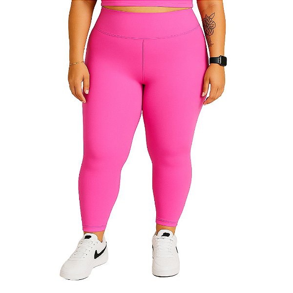 Calça Legging Plus Size cós 15cm. Suplex Poliamida Rosa Chiclete