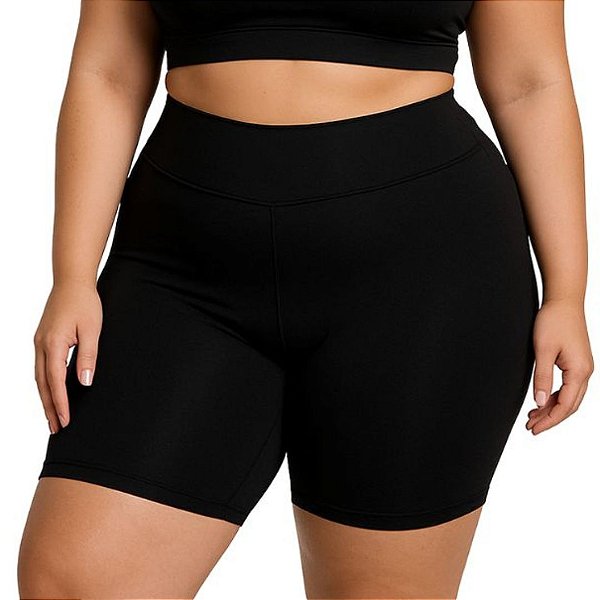 Bermuda Fitness Feminina Plus Size Meia Coxa Preta