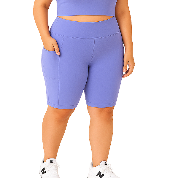 Bermuda Fitness Feminina Plus Size Com Bolsos Lavanda