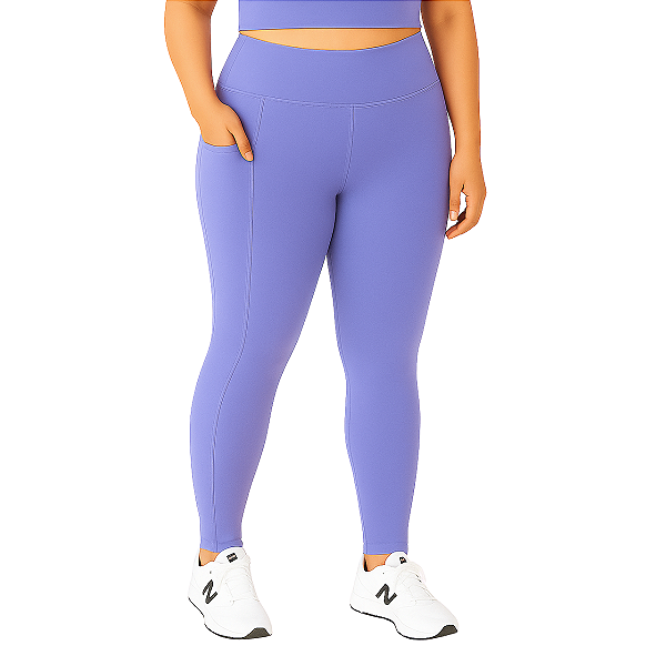Calça Legging Feminina Plus Size Com Bolsos Lavanda