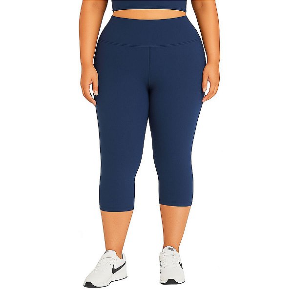 Calça Corsário Fitness Plus Size Azul Petróleo