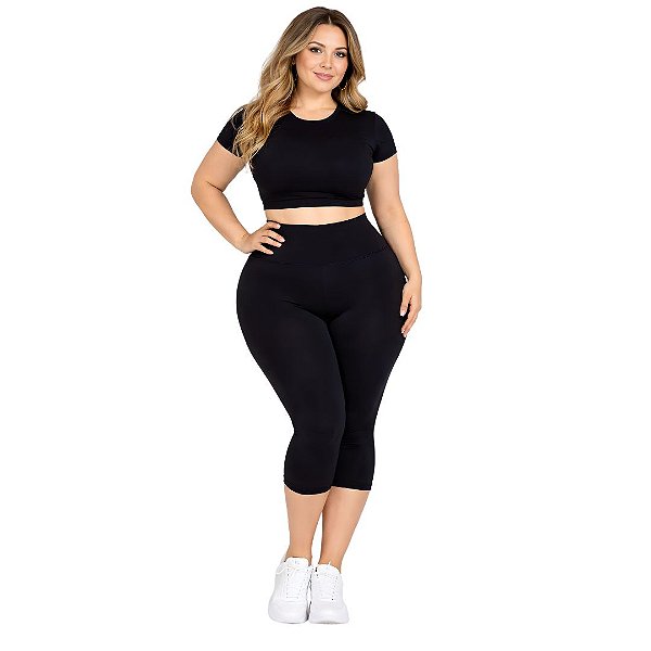 Calça Corsário Fitness Feminina Plus Size Cós 15cm Poliamida Power