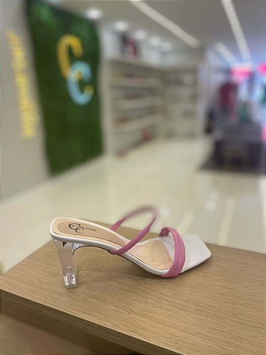 Tamanco Priscila Windes Rosa com Branco, Salto Acrílico