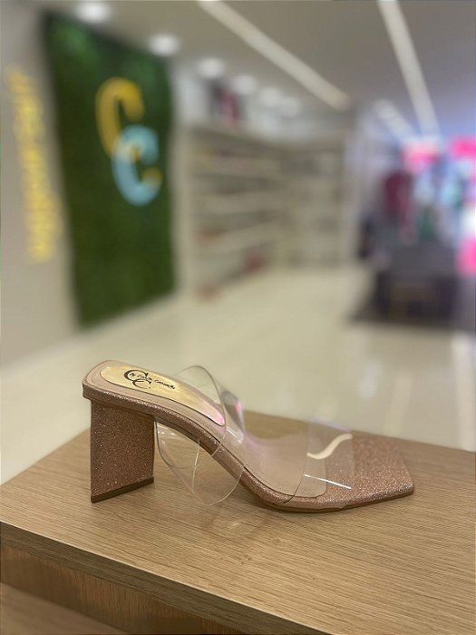 Tamanco Salto Triangulo Windes Glamour Ouro Rose