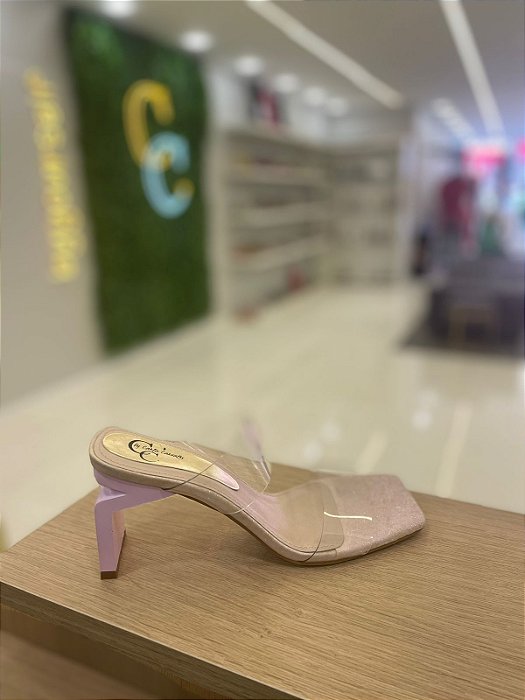 Tamanco Salto Triangulo Windes Glamour Candy Rosa Glitter