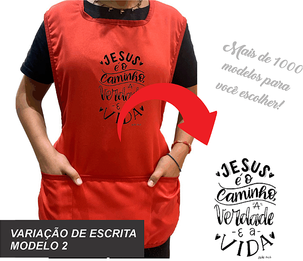 Avental Bata Jaleco Vermelho Personalizado Modelo Professor 3 Bolsos Escrita Cristã Escolha Sua Escrita no Anuncio Qualidade Premium e Conforto