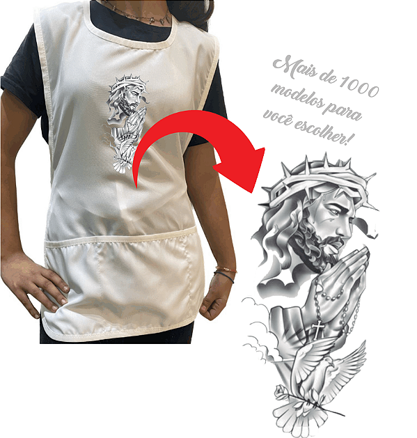 Avental Jaleco Bata Professor Personalizado 3 Bolsos Desenho Cristão e Qualidade Premium Escolha Seu Desenho
