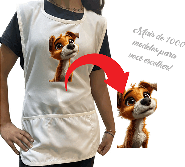 Avental Branco 3 Bolsos Oxford Personalizado Linha pet Banho e Tosa e Veterinária com Imagem de Cachorrinho e Gatinho Escolha o Modelo no Anuncio