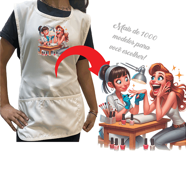 Avental Branco 3 Bolsos Oxford Personalizado com Imagem Profissão e Desenhos fofos Escolha o Modelo de Imagem no Anuncio