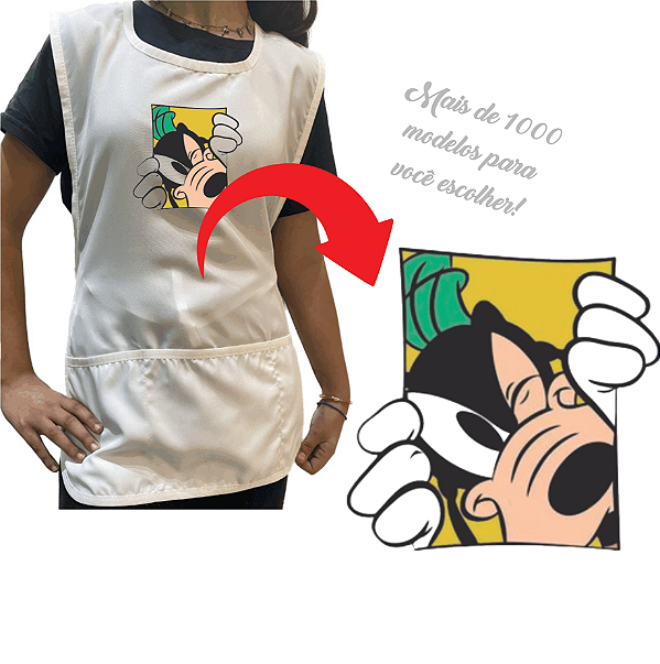 Avental Branco 3 Bolsos Oxford Personalizado com Imagem Animais e Desenhos fofos Escolha o Modelo de Imagem no Anuncio