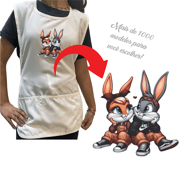 Avental Branco 3 Bolsos Oxford Personalizado com Imagem de Desenhos fofos Escolha o Modelo de Imagem no Anuncio