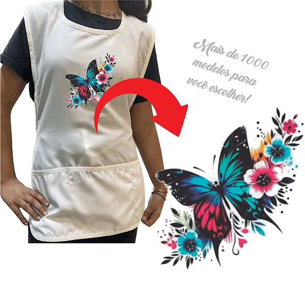 Avental Branco 3 Bolsos Oxford Personalizado com Imagem de Desenhos fofos Escolha o Modelo de Imagem no Anuncio