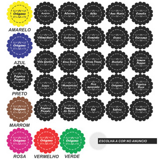 Cartela com 25 Adesivos Redondos 5cm para Temperos | Etiquetas Autocolantes à Prova d’Água para Potes e Condimentos | Cores Variadas