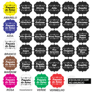 Cartela com 25 Adesivos 5x5cm para Temperos | Etiquetas Vinil à Prova d’Água para Potes, Condimentos e Mantimentos | Cores Variadas