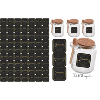 Kit 63 Adesivos Pretos à Prova d’Água 3x3cm – Tags Quadradas para Potes de Tempero