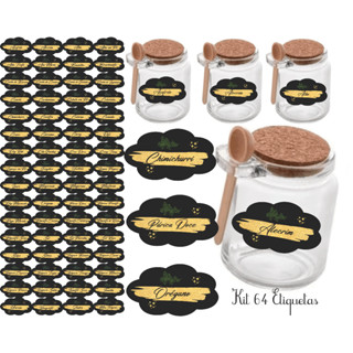 Kit 64 Adesivos Pretos 4,8x1,4cm à Prova d’Água – Etiquetas em Formato de Nuvem para Potes de Tempero