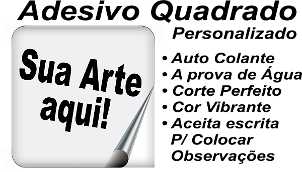 Sua Arte Aqui - Adesivo Quadrado a Prova D´agua em Vinil com Cores Vivas e Corte Impecável Vários tamanhos
