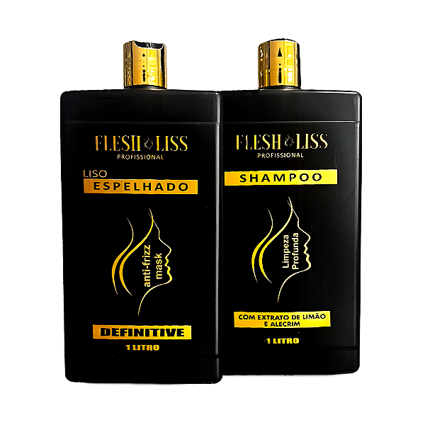 Kit Escova Definitiva Black Edition + Shampoo | Alisamento 100% Espelhado | 1 Litro