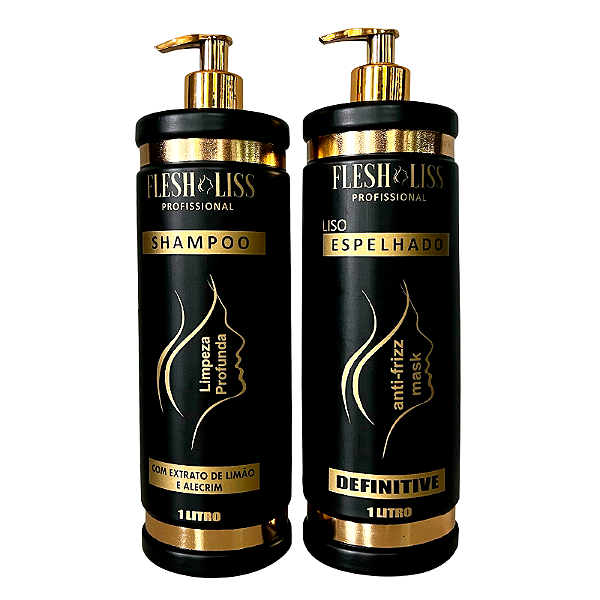 Kit Escova Definitiva Black Edition + Shampoo | Alisamento 100% Espelhado | 1 Litro