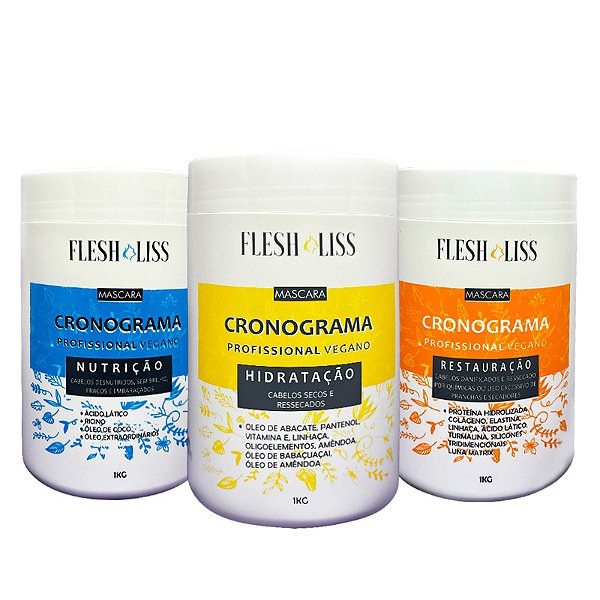 Kit Cronograma Capilar Vegano - Hidratação 1kg | Nutrição 1kg | Restauração 1kg