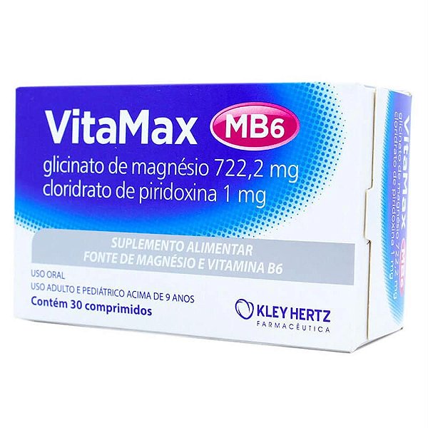 Magnésio Gicinato - Vitamax MB6 30cpr - Kley Hertz