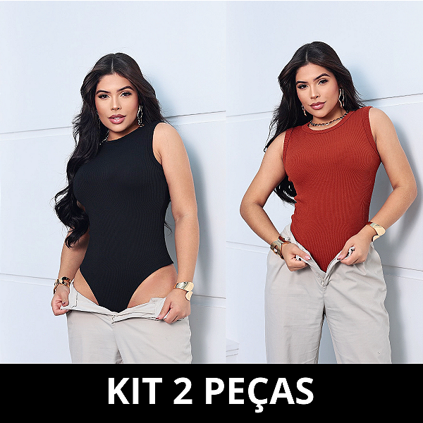 Kit 2 Body Feminino Atena Regata Básico Fechado Texturizado Moda Confortável