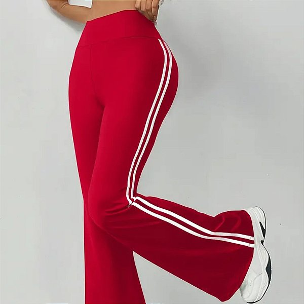 Calça Cintura Alta Bailarina com Listras Laterais Estilo Flare Moda Tendência