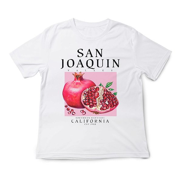 Camiseta Feminina Algodão Estilo Oversize Estampas Tropicais Moda Verão Romã San Joaquin