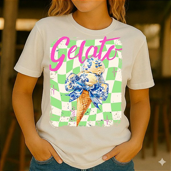 Camiseta Feminina Algodão  Estampas Tropicais  Verão Gelato