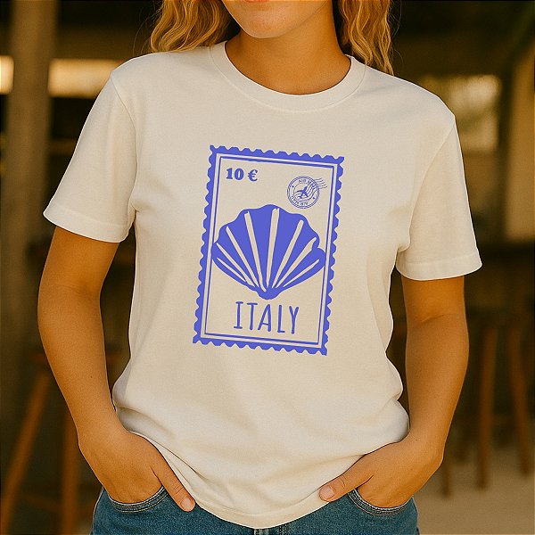 Camiseta Feminina Algodão Estampas concha praia