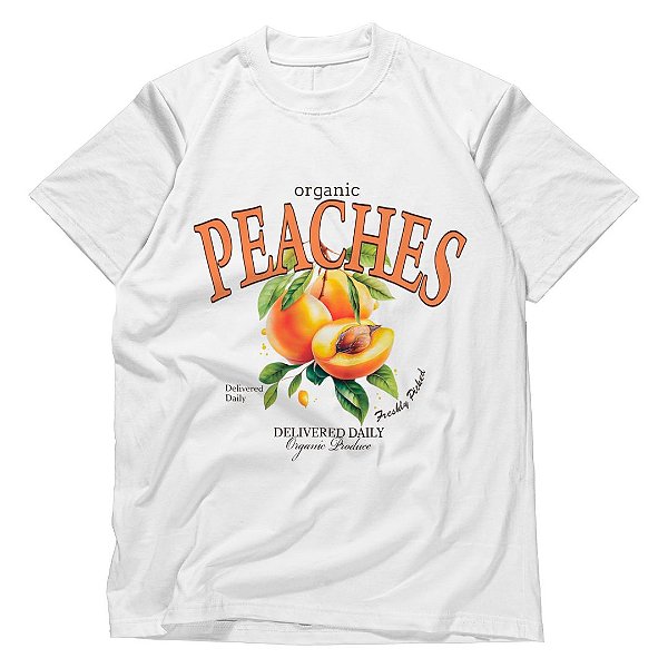 Camiseta Feminina Algodão Estampas Tropicais Moda Verão Pêssego