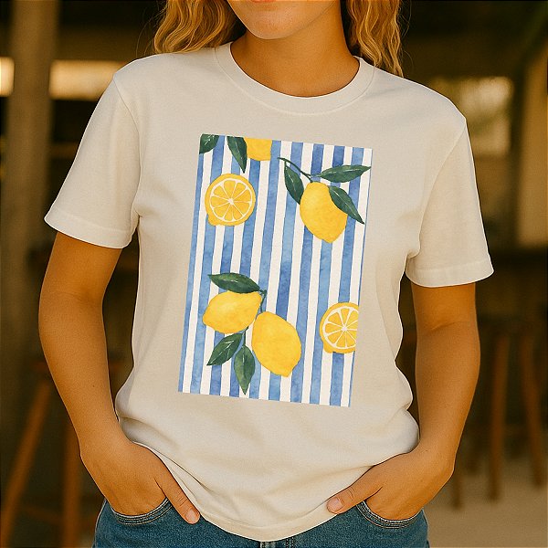 Camiseta Feminina Algodão Estampas tropical verão limão