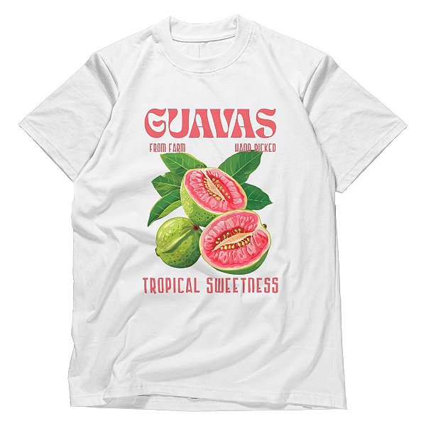 Camiseta Feminina Algodão Estampas Tropicais Moda Verão Goiaba Tropical