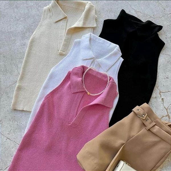 Blusa Regata Feminina Polo Tricot Modal Elegante