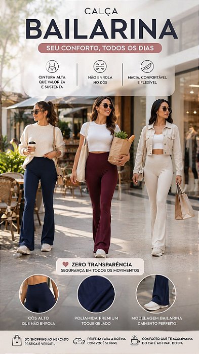 Calça Feminina Bailarina Flare de Poliamida