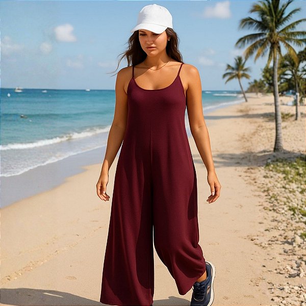 Macacão Pantalona Feminino Alcinha Com Regulagem Viscolycra