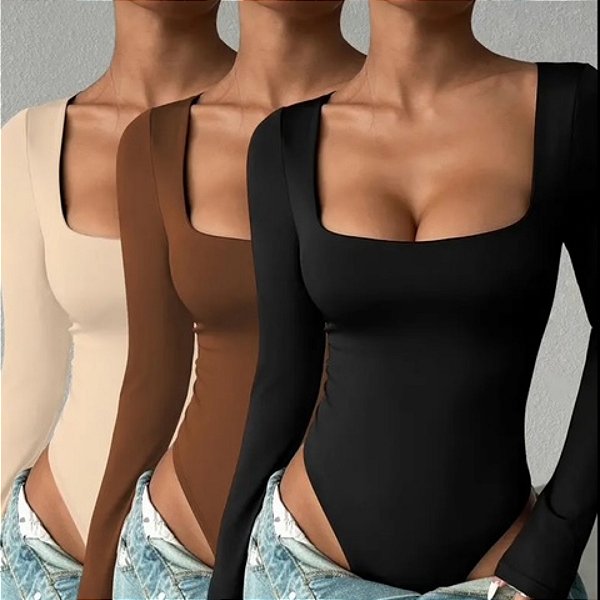 Body Manga Longa Suplex Decote Quadrado