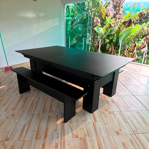 Mesa de Bilhar e Jantar Charme Cor Preta com Bancos 2,20 x 1,20