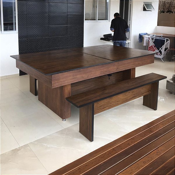 Mesa de Bilhar e Jantar Sedução com Bancos Cor Afrikan 2,20 x 1,20