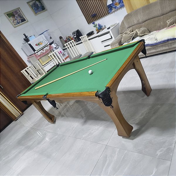 Mesa de Bilhar Requinte Madeira Cor Imbuia Tecido Verde 2,20 x 1,20