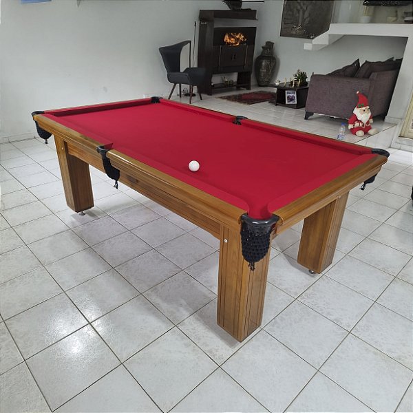 Mesa de Bilhar Diver Madeira Maciça Cor Imbuia Tecido Vermelho 2,20 x 1,20